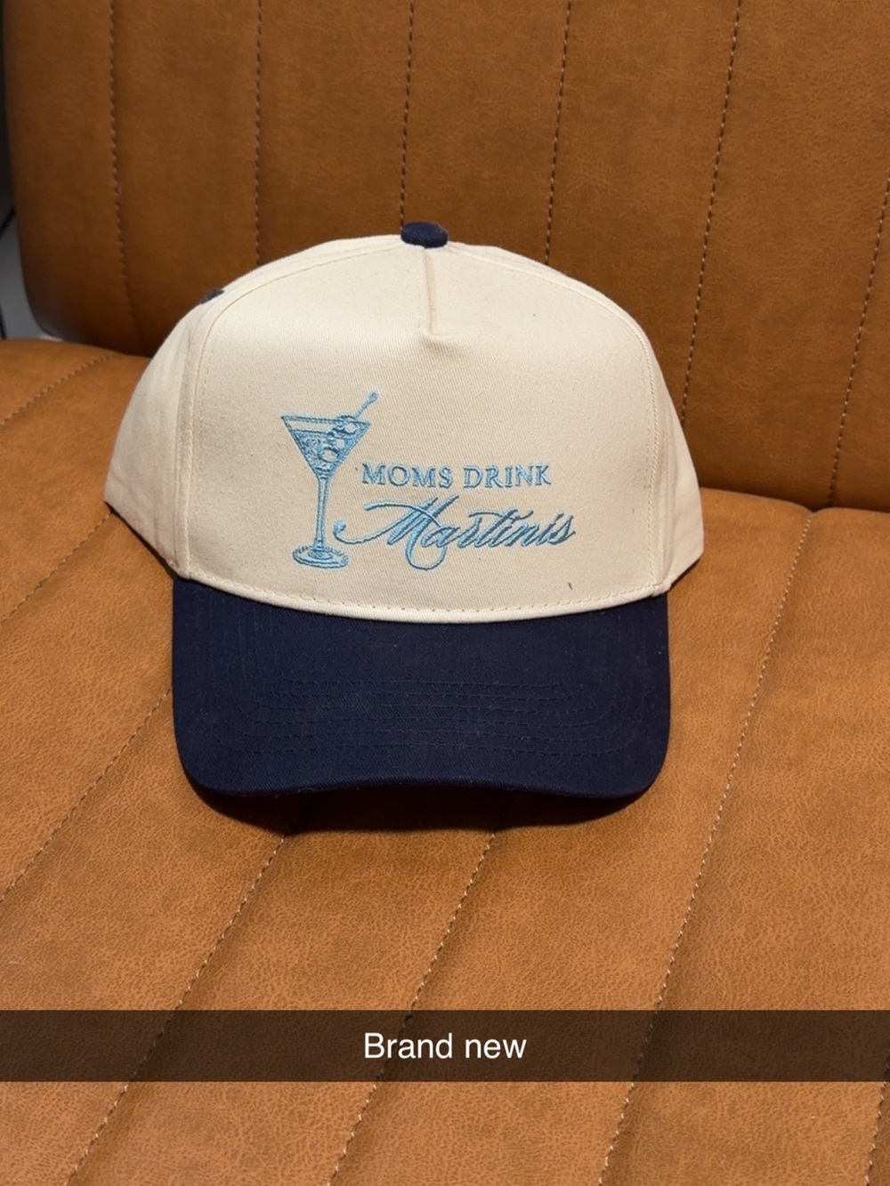 Kenz Kustoms Cream & Navy 'Moms Drink Martinis' Embroidered Baseball Cap